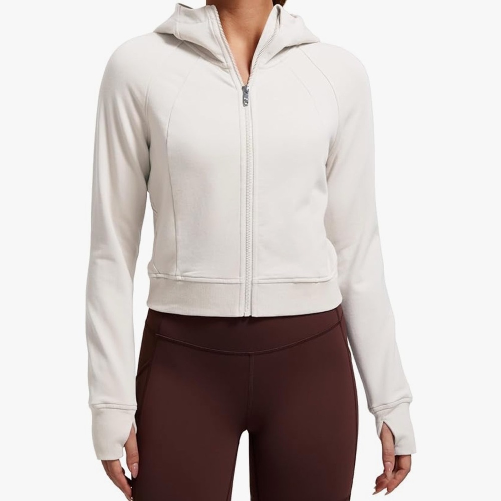 CRZ YOGA Women's Cream Cropped Full Zip-Up Hoodie